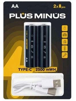 Аккумуляторные батарейки PLUS MINUS AA Type-C 1.5V 2500mWH 2pcs