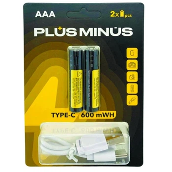 Аккумуляторные батарейки PLUS MINUS AAA Type-C 1.5V 600mWH 2pcs