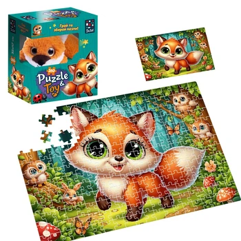 Пазлы с мягкой игрушкой De.tail. Лисенок 260 деталей De.tail DT200-12