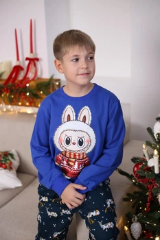 Утеплённый свитшот Смайл Тайм Chr. Labubu in a sweater Smile Time синий рост 122