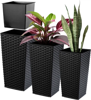 Donice na kwiaty z wkładem Kadax Pesaro K8067 30 cm + 35 cm + 40 cm Czarne