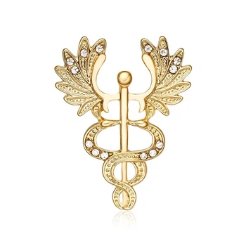 Значок медику BROCHE брошь бижутерия Медицина Кадуцей с крыльями золотистый BRGV114608