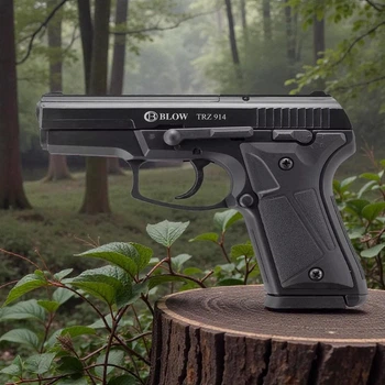 Стартовый сигнальный пистолет Blow TRZ 914 AUTO + магазин (Black/Brown Grips)