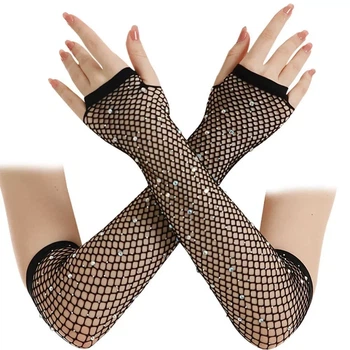 Мітенки в сіточку довгі зі стразами honey fashion accessories s/m/l чорні (30к038)