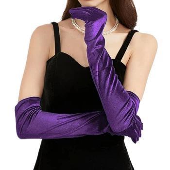 Оксамитові довгі рукавички honey fashion accessories xs/s/m фіолетові (30к005)
