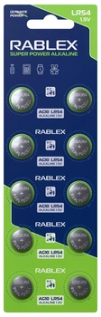 Батарейка Rablex BUTTIN CELL AG10 (LR1130) 10 шт