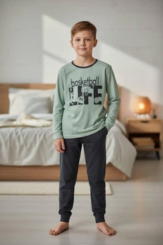 Пижама для мальчика Baykar хлопок р 7 122-128 см 7-8 лет Оливковый арт 9632-499 Basketball