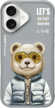 Etui plecki Nimmy Cool&Cute 2.0 Bear do Apple iPhone 16 Grey (6971080319488)