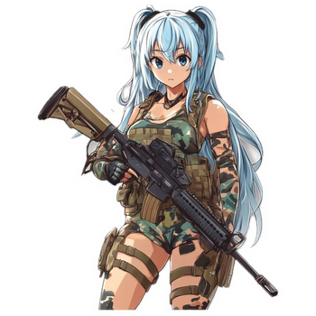 Стікер вологостійкий на авто, мото, ноутбук Anime girl military blue girl sticker 8х7cm