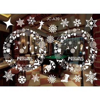 Новогодняя наклейка на окна Merry Christmas веночки 50 на 70 см белый