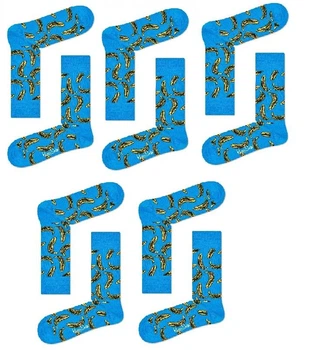 Набор женских носков прикольных высоких хлопковых Happy Socks 194846 36/40 5 пары Синий (2200005145050)