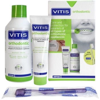 Набір Dentaid Vitis Orthodontic зубна паста 100 мл + ополіскувач 500 мл + щітка 1 шт (8427426045835/8427426082588)
