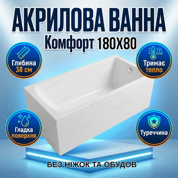 Ванна Insana Milas 180x80см акриловая пристенная чаша для ванны без ножек 38 см глубина компакт белая