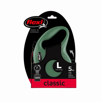 Flexi (Флекси) New Classic L - Поводок-рулетка для собак, лента (5 м, до 50 кг), оливковый