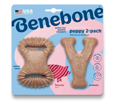 Набір жувальних іграшок Benebone Bacon Puppy 2-Pack Tiny зі смаком бекону для цуценят до 7 кг