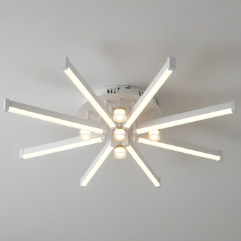 Потолочная люстра LED 58W Sirius B YH1309/8+5 WT+GD с линейными рассеивателями 3000K/6500K белая с золотыми элементами