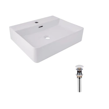 Комплект Qtap Nando LT: Раковина подвесная прамоугольная 500х420х130 мм White + Донный клапан PU02O