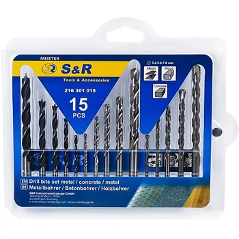 Набор сверл S&R Meister 15 шт (металл, бетон, дерево) (216301015)