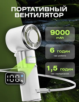 Портативний вентилятор з дисплеєм ручний вентилятор акумуляторний mini USB дуйчик 9000mah