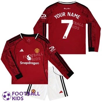 Футбольная форма для детей с Вашей фамилией Манчестер Юнайтед 2026 Home Long Sleeve 145-155 см (set47211-136236-4)