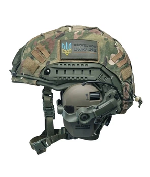 Баллистический шлем военный тактическая пуленепробиваемая каска FAST Helmet NIJ IIIA + тактические наушники Walkers оливковый