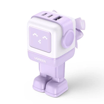 Мережевий зарядний пристрій UGREEN CD361 USB+2xUSB-C 65W Robot GaN Tech Fast Charger Purple (35291)