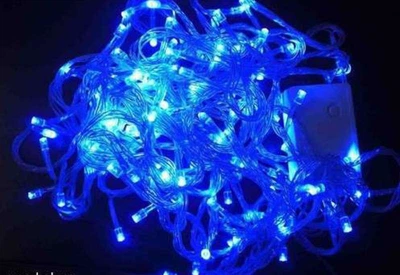 Гирлянда 100 LED, прозрачный шнур, синий свет