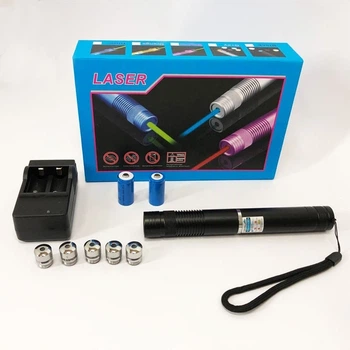 Лазерная указка YX-B008, 5 насадок 50000mW, SP2 синий луч 2 АКБ 16340 до 50км Blue Laser.Черный