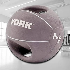 Мяч медбол York Fitness 7 кг с двумя ручками серый для развития координации