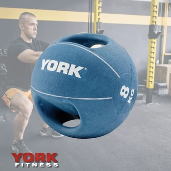 Медбол York Fitness 8 кг синій з ручками для фітнесу кросфіту зносостійкий