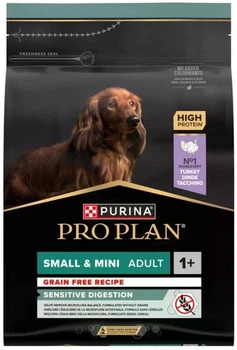 Сухой беззерновой корм Purina Pro Plan Small & Mini 1+ Sensitive Digestion для взрослых собак малых пород с чувствительным пищеварением, с индейкой, 2,5 кг