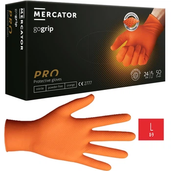 Нітрилові рукавички Cупер міцні Powergrip Mercator Medical, щільність 8.5 г. — жовтогарячі (50 шт./25пар) L (8-9)