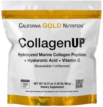 Морской коллаген-пептид California GOLD Nutrition, CollagenUP 5000 mg, с гиалуронкой и витамином C, 464 грамма
