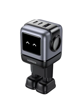 Мережевий зарядний пристрій UGREEN CD361 USB+2xUSB-C 65W Robot GaN Tech Fast Charger Grey (25685B)