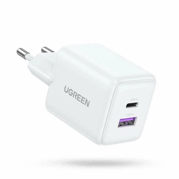 Мережевий зарядний пристрій UGREEN X516 USB-C+USB 30W GaN Fast Charger White (65015)
