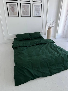 Євро комплект постільної білизни зелений однотонний