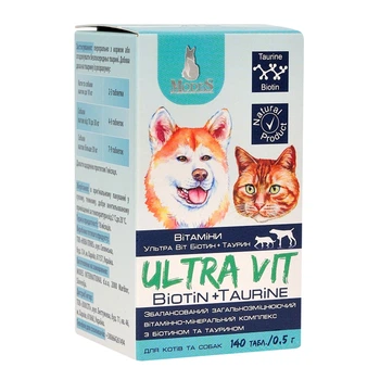Ультра Вит Биовит и Таурин (Ultra Vit Biotin + Taurine) витаминно-минеральные комплексы для собак и кошек 140шт*0,5г, MODES