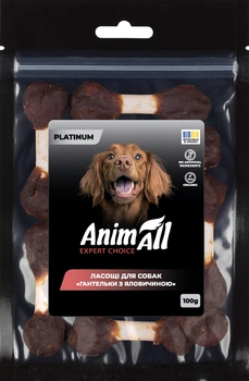 Ласощі для собак AnimAll Platinum Гантельки з яловичиною, 100 г (15/Х/Х) (4820224504056)