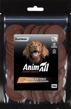 Ласощі для собак AnimAll Platinum Медальйони з куркою 100 г (4820224504193)
