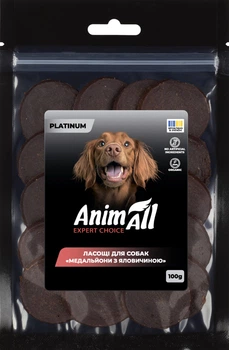 Ласощі для собак AnimAll Platinum Медальйони з яловичиною 100 г (4820224504230)
