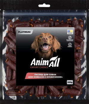 Ласощі для собак AnimAll Platinum Міні ковбаски з яловичиною 500 г (4820224504353)