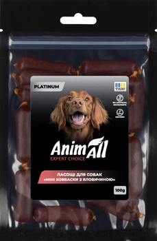 Ласощі для собак AnimAll Platinum Міні ковбаски з яловичиною 100 г (4820224504339)