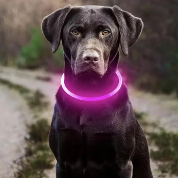 LED светодиодный ошейник для собак (антипотеря) Neon USB Rechargeable Ярко-розовый, размер M 50 см, регулируемый (можно обрезать), ABS, литий-полимерный аккумулятор, артикул ТМ13
