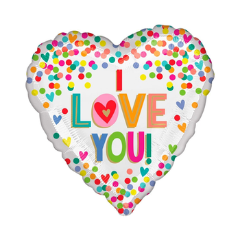Фольгированный Шар Сердце I Love You 45x45см Конфетти (18") Белый