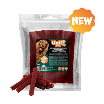 Лакомство для чистки зубов собак UniQ PETS DENTAL Зубные палочки с ягнятиной и глюкозамином 10 см, 500 г