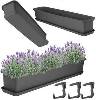 Zestaw donica balkonowa Kadax Evron 83 x 17.9 x 13.4 cm + Ucwyty Antracyt 3 szt (K8379)