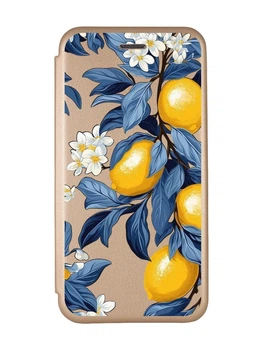 Чохол-книжка золотий з малюнком на Xiaomi Redmi 9 Лимонне дерево (принт 417)