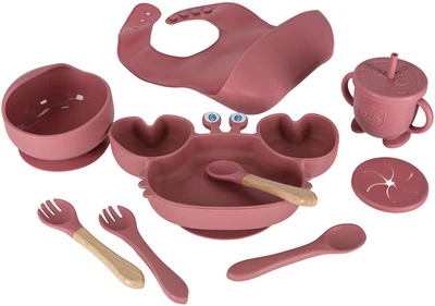 Набір посуду для дітей Kik силіконовий краб темно-рожевий 9 шт (5903039767959)