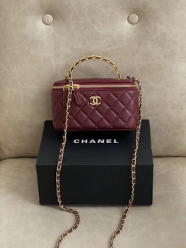 Сумка женская клатч Chanel Classic Lambskin Pearl Crush Vanity Bag Premium бордовый с ручкой Шанель MDR
