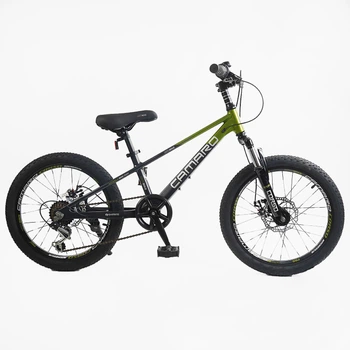 Детский спортивный велосипед 20 дюймов Corso Camaro магниевый, оборудование Shimano (Серо-зеленый)